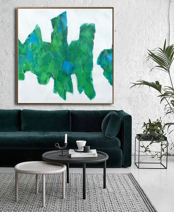 Hand Painted Extra Large Abstract Painting,Oversized Contemporary Art,Big Art Canvas,White,Blue,Green.etc